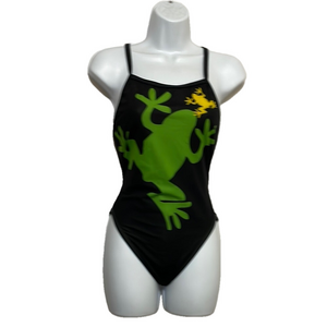 Black Swimsuit with Green Frog Design